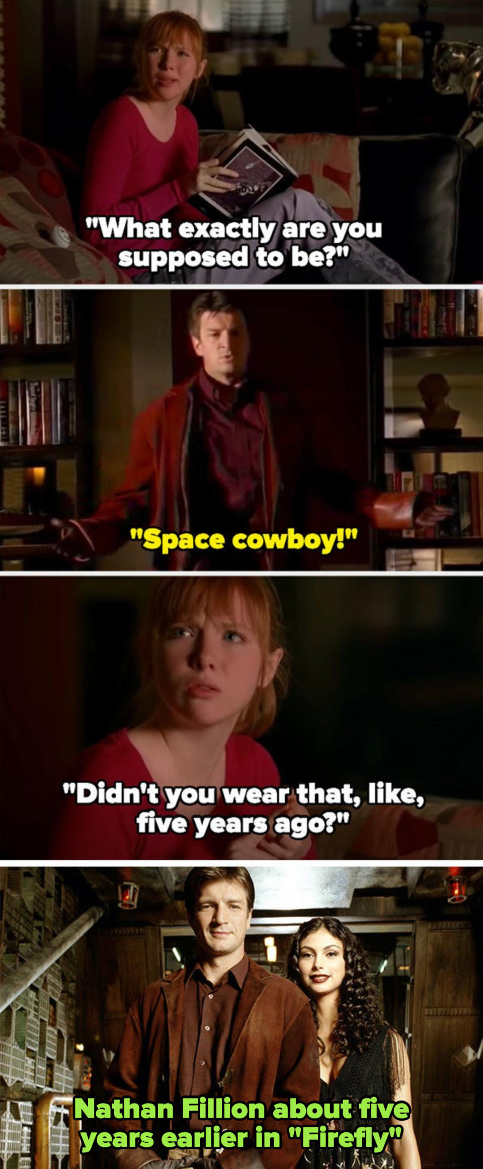 Castle's daughter asks him what he's supposed to be, and Castle says "space cowboy," donning his costume from "Firefly" — his daughter says he wore it 5 years ago