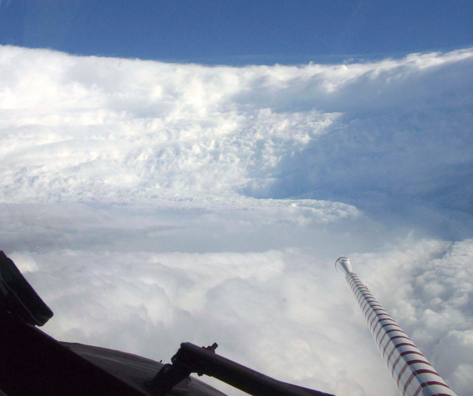 The eye of a hurricane from the clouds