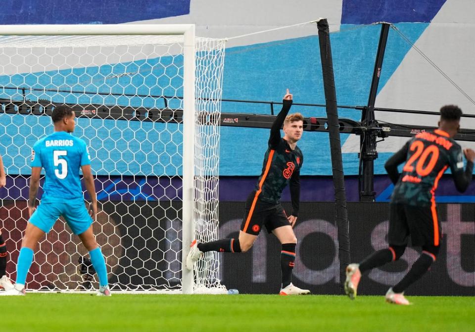 Timo Werner (centre) scored a brace for Chelsea on Wednesday night (Dmitri Lovetsky/AP) (AP)