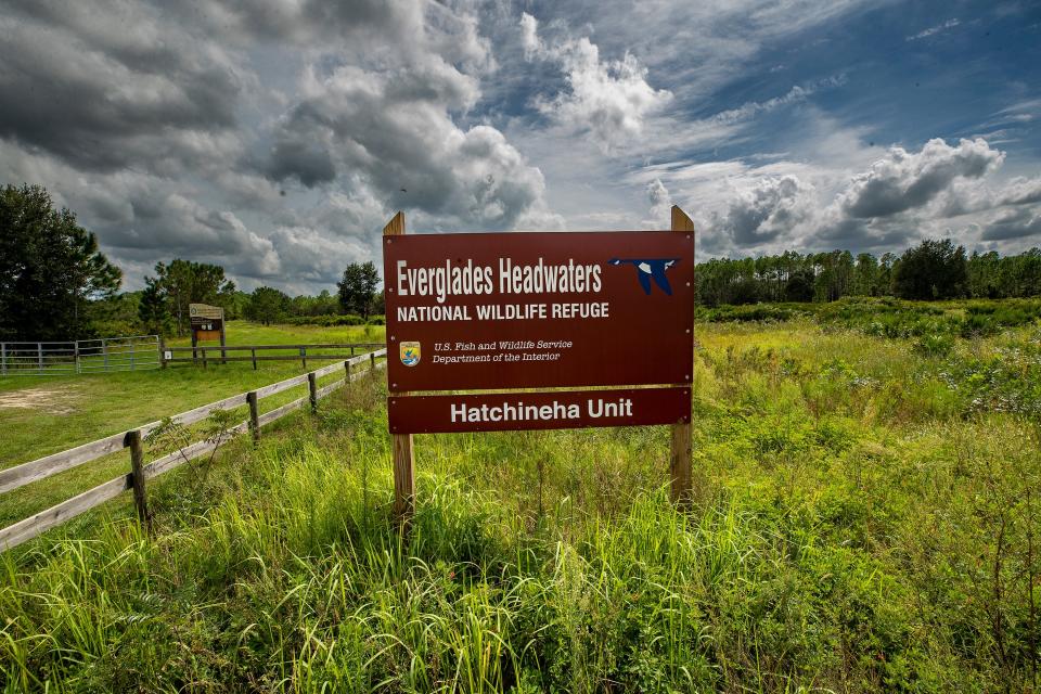 Entrance to the Everglades Headwaters National Wildlife Refuge across Lake Hatchineha Road from the Creek Ranch.