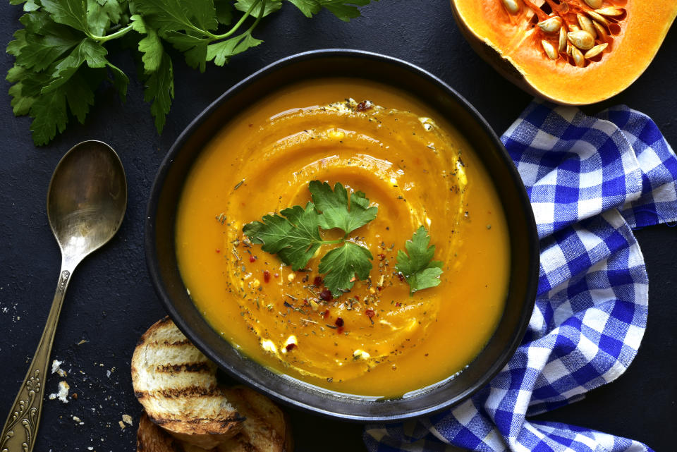 <p>There’s a reason butternut squash soup pops up in every fall recipe rundown. There’s just something about the blend of warm spices and nutty flavour that makes it simply perfect for serving on a cold autumn day.</p> <p>If you’re looking to give the classic recipe a little extra oomph, <a href="https://www.epicurious.com/recipes/food/views/winter-squash-soup-with-gruyere-croutons-2997" rel="nofollow noopener" target="_blank" data-ylk="slk:this winter squash soup from Epicurious;elm:context_link;itc:0;sec:content-canvas" class="link ">this winter squash soup from <em>Epicurious</em></a> elevates the seasonal standard by adding acorn squash to the mix and topping it all off with crispy croutons and broiled gruyère.</p> <p>Make sure you have a great immersion blender on hand if you plan on making lots of soups this fall. The <a href="https://www.canadiantire.ca/en/pdp/kitchenaid-variable-speed-corded-hand-blender-aqua-sky-0432389p.html?utm_source=vrz&utm_medium=display&utm_campaign=10009368_21_CTS_JNJ_FALL&utm_content=10009368_21_CTS_JNJ_FALL_EN_VRZ_CONS_TR_CAN_UTM_1x1_Kitchen%20Cookware" rel="nofollow noopener" target="_blank" data-ylk="slk:KitchenAid Variable Speed Corded Hand Blender;elm:context_link;itc:0;sec:content-canvas" class="link ">KitchenAid Variable Speed Corded Hand Blender</a> will give your soup a super silky texture.</p> 