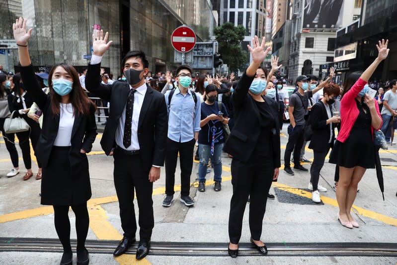 Anti-government demonstrators gather to protest in Central, Hong Kong