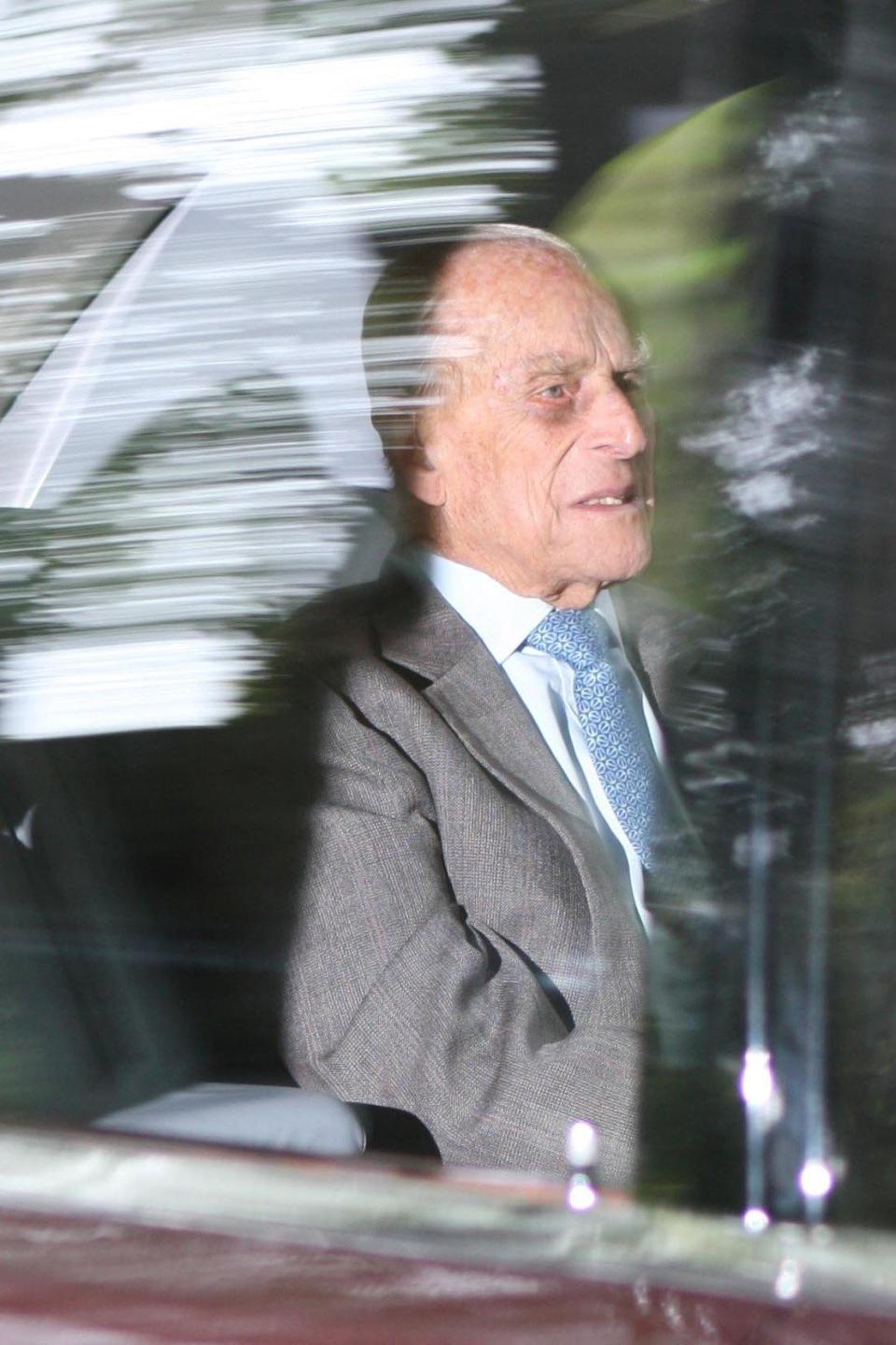 Prince Philip heading to church this morning in Balmoral (Rex Features)