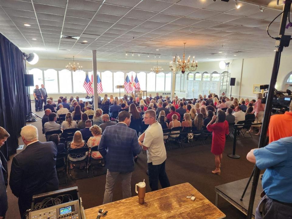 Gov. Ron DeSantis speaks Thursday, June 15, 2023, at the Pelican Yacht Club on Seaway Drive in Fort Pierce.