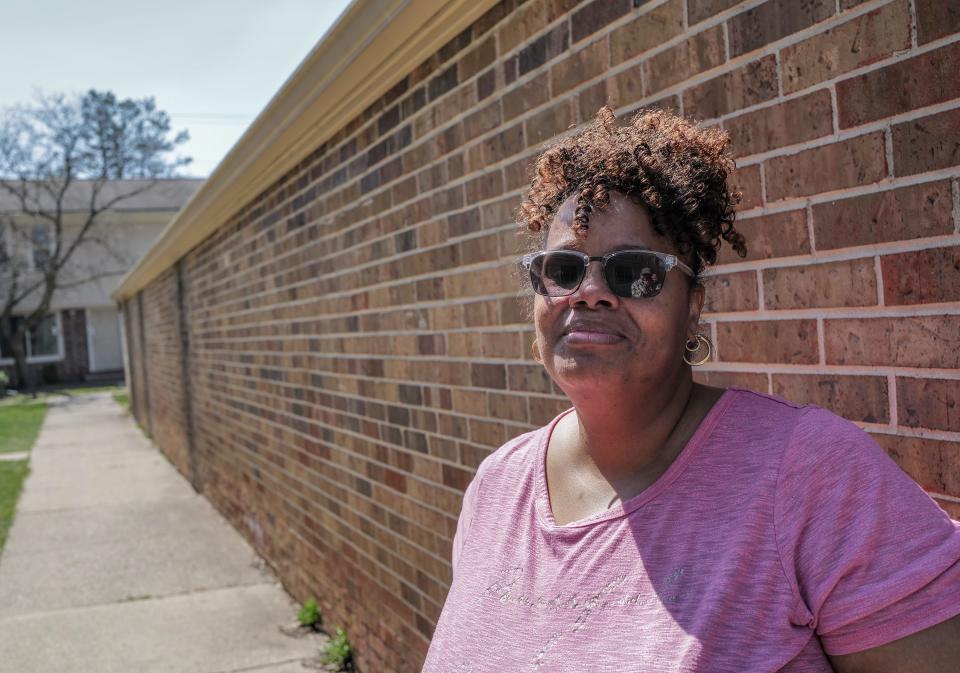 Rosalyn Williams, along with her son have been out of their Autumn Ridge townhouse since February 24th after a Lansing code compliance officer red-tagged their home for violations. Photo: Sunday, April 9, 2023.