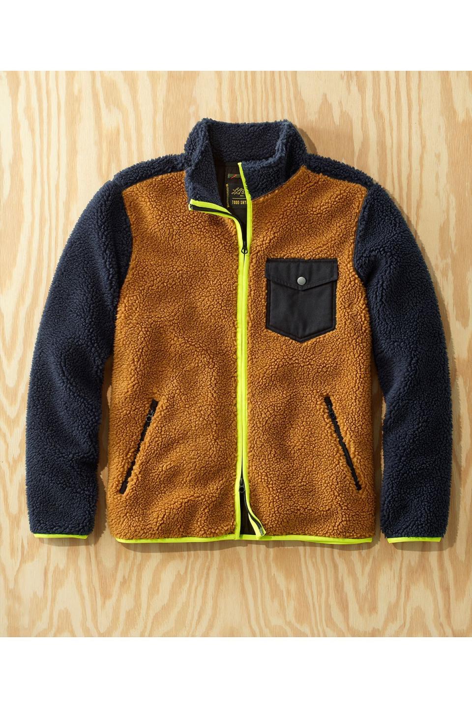 Hi-Pile Sherpa Zip-Front Jacket in Colorblock Navy