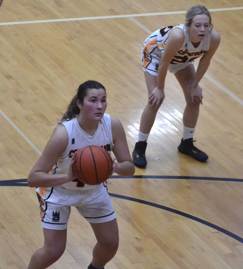 Cheboygan senior center Maggie Chasse prepares to shoot a free throw during the first half against Boyne City on Tuesday. Chasse finished with a game-high 11 points to lead the Lady Chiefs in the win over the Ramblers.