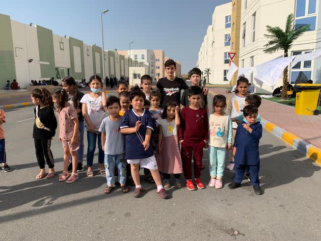 Afghans rallied in an Afghan refugee camp in Abu Dhabi, the capital of the United Arab Emirates, to protest the non-transfer to the United States on Sunday, Feb. 13. (Photo: NurPhoto via Getty Images)