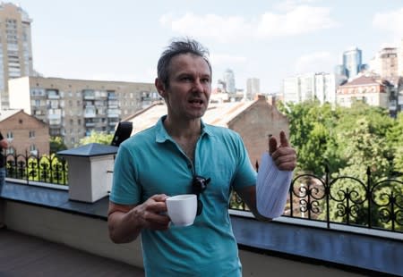 Ukrainian musician and politician Vakarchuk attends an interview with Reuters in Kiev