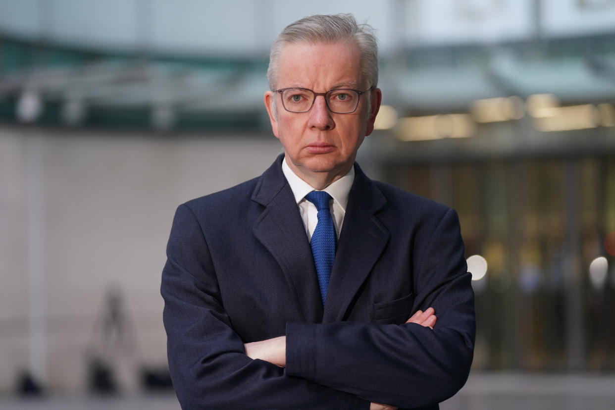 Secretary of State for Levelling Up, Housing and Communities, Michael Gove, speaks outside BBC Broadcasting House in London, after appearing on the BBC One current affairs programme, Sunday with Laura Kuenssberg. Picture date: Sunday February 11, 2024. (Photo by Lucy North/PA Images via Getty Images)