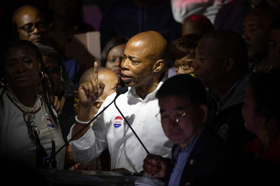 Democratic mayoral candidate Eric Adams speaks at his primary night election party, Tuesday, June 22, 2021, in New York.