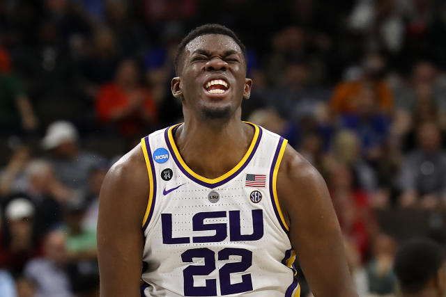 JACKSONVILLE, FLORIDA - MARCH 23: Darius Days #22 of the LSU Tigers reacts against the LSU Tigers during the first half of the game in the second round of the 2019 NCAA Men's Basketball Tournament at Vystar Memorial Arena on March 23, 2019 in Jacksonville, Florida.