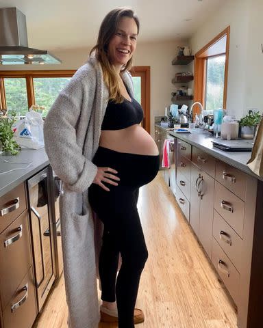 <p>Hilary Swank Instagram</p> Hilary Swank in her third trimester shortly before welcoming her twins.