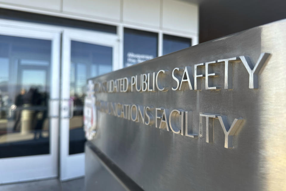 The entrance to the city's Real Time Crime Center in Albuquerque, N.M., is pictured on Dec. 15, 2023. Officials are seeking more funding from the New Mexico Legislature to add surveillance cameras and expand access to the system for neighboring communities. (AP Photo/Susan Montoya Bryan)