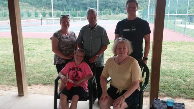 Steve and Sara Doherty with their two children and granddaughter during a family reunion at Masanutten, Va.