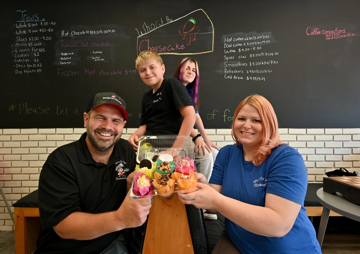 David and Hollie Silva, owners of Who Cut the Cheesecake? in Millbury, with their children, Mason, 12, and Madison, 14.