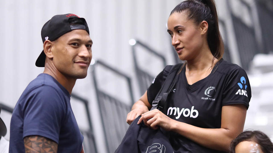 Maria and Israel Folau at a netball game in 2018.  (Photo by Phil Walter/Getty Images)