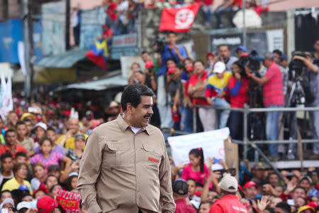 Venezuela's President Nicolas Maduro smiles during a campaign rally in Barinas, Venezuela April 23, 2018. Miraflores Palace/Handout via REUTERS