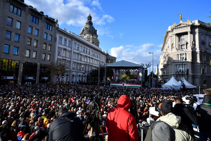 Pro-Orban rally on anniversary of Hungarian uprising, in Budapest