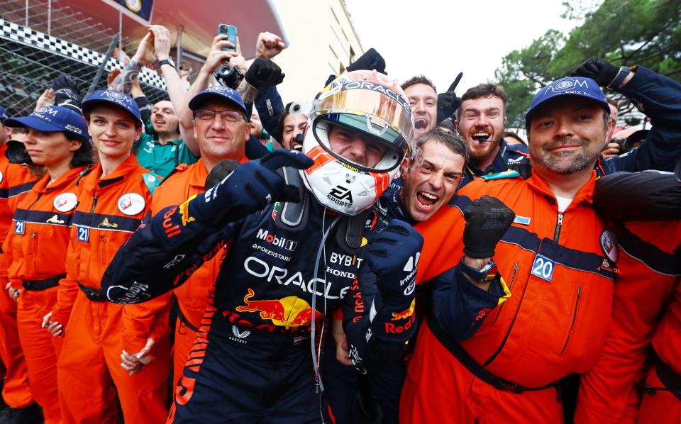 Race winner Max Verstappen of the Netherlands and Oracle Red Bull Racing celebrates in parc ferme during the F1 Grand Prix of Monaco at Circuit de Monaco on May 28, 2023 in Monte-Carlo, Monaco. - Mark Thompson/Getty Images