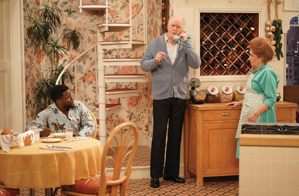 John Lithgow as Phillip Drummond (originally played on Diff’rent Strokes by Conrad Bain) and Ann Dowd as Edna Garrett. The latter, originally played by Charlotte Rae in the sitcom’s first two seasons, would lead the show’s spinoff The Facts of Life when it premiered in 1979. - Credit: Courtesy of Christopher Willard/ABC