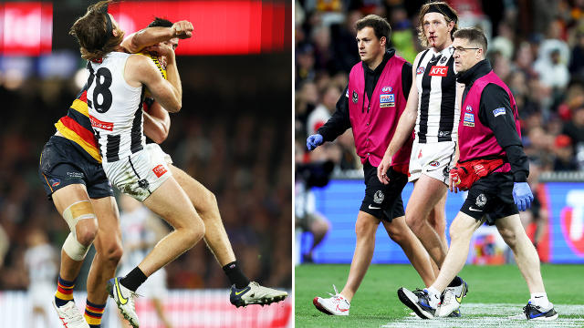 Nathan Murphy, pictured here being collected high in Collingwood&#39;s win over Adelaide.