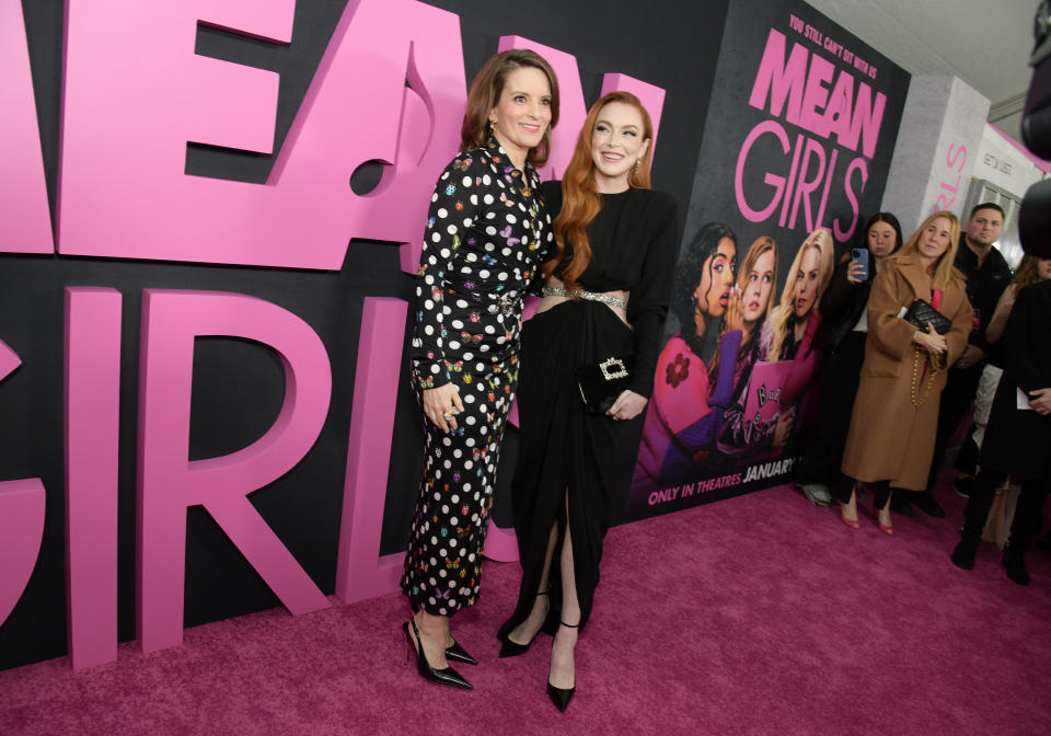 Tina Fey and Lindsay Lohan at the premiere of "Mean Girls" held at AMC Lincoln Square on January 8, 2024 in New York City. (Photo by Kristina Bumphrey/Variety via Getty Images)