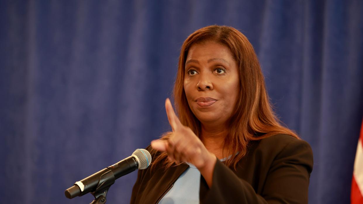 New York State Attorney General Letitia James holds a press conference in Manhattan, New York in July 2022.