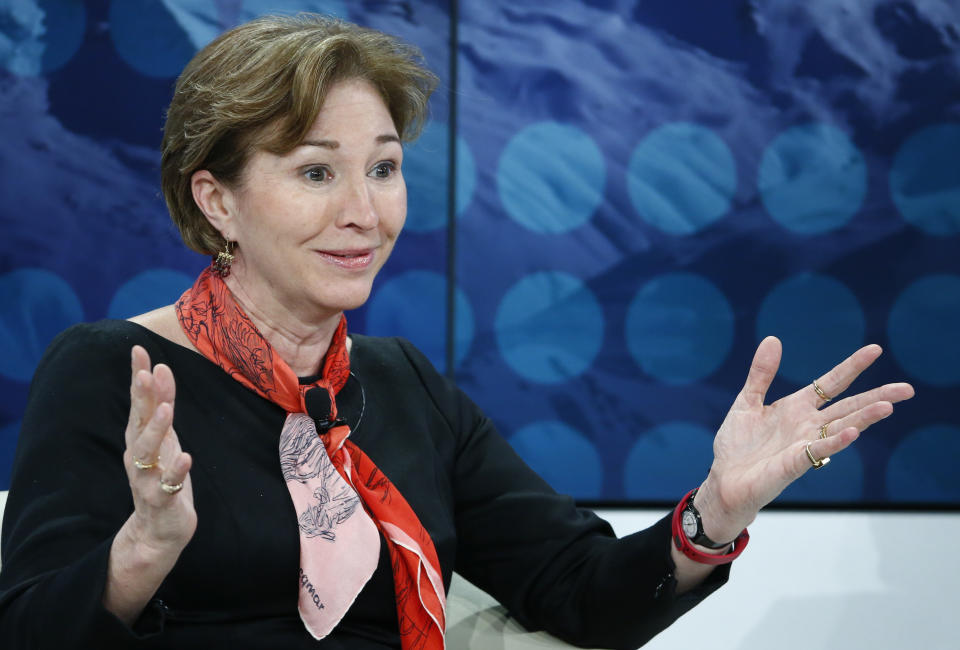 Anne-Marie Slaughter, President and CEO of New America, attends the session 'The Diversity Dividend'  in the Swiss mountain resort of Davos January 24, 2015. More than 1,500 business leaders and 40 heads of state or government attend the Jan. 21-24 meeting of the World Economic Forum (WEF) to network and discuss big themes, from the price of oil to the future of the Internet. This year they are meeting in the midst of upheaval, with security forces on heightened alert after attacks in Paris, the European Central Bank considering a radical government bond-buying programme and the safe-haven Swiss franc rocketing.                          REUTERS/Ruben Sprich (SWITZERLAND  - Tags: BUSINESS POLITICS)  