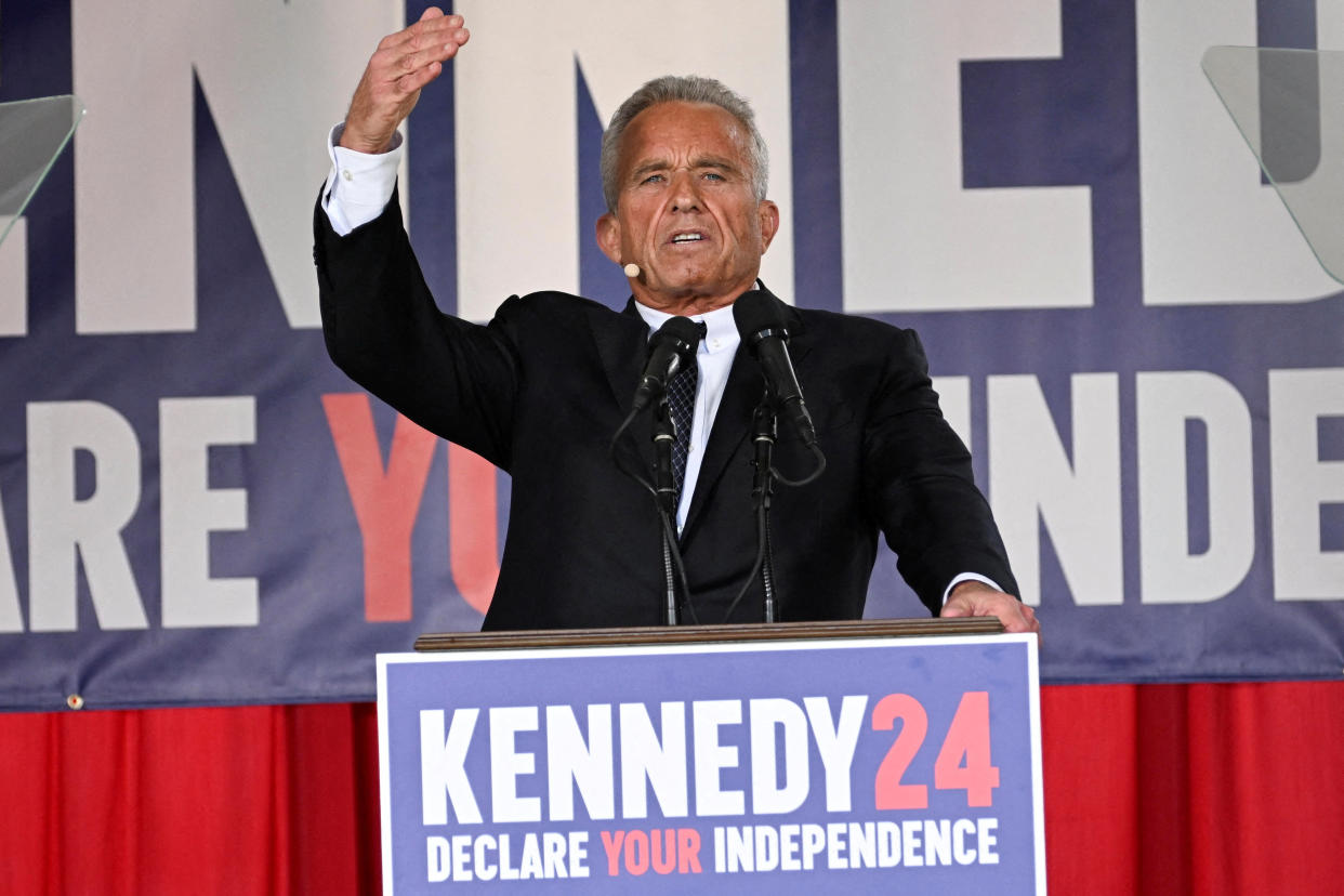 Robert F. Kennedy Jr. announces his entry into the 2024 presidential race as an independent candidate in Philadelphia on Oct. 9. 