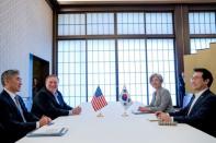 U.S. Secretary of State Mike Pompeo, U.S. Ambassador to the Philippines Sung Kim, South Korea's Foreign Minister Kang Kyung Wha, and South Korea's Special Representative Lee Dohoon meet in Tokyo, Japan, July 8, 2018. Andrew Harnik/Pool via Reuters