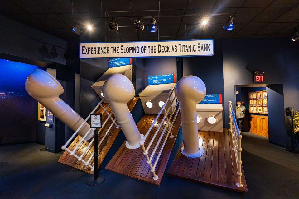 An exhibit about the sloping deck the night the Titanic sank at the Titanic Museum Attraction