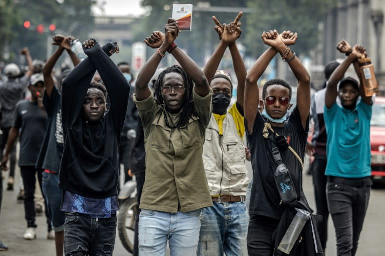 Protesters in the Kenyan capital earlier this week demonstrate against tax hikes (LUIS TATO)