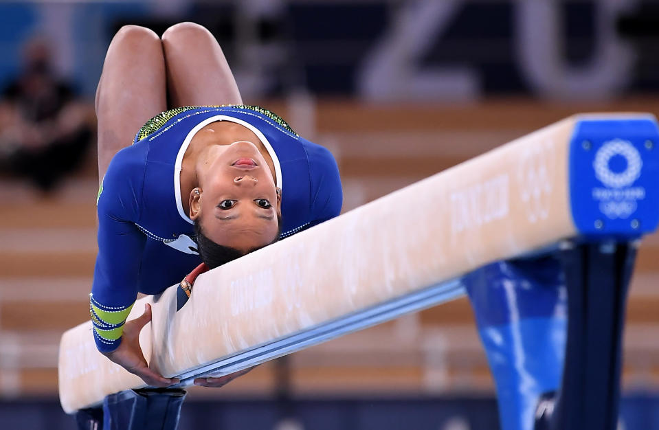 A Brazilian gymnast on the balance beam