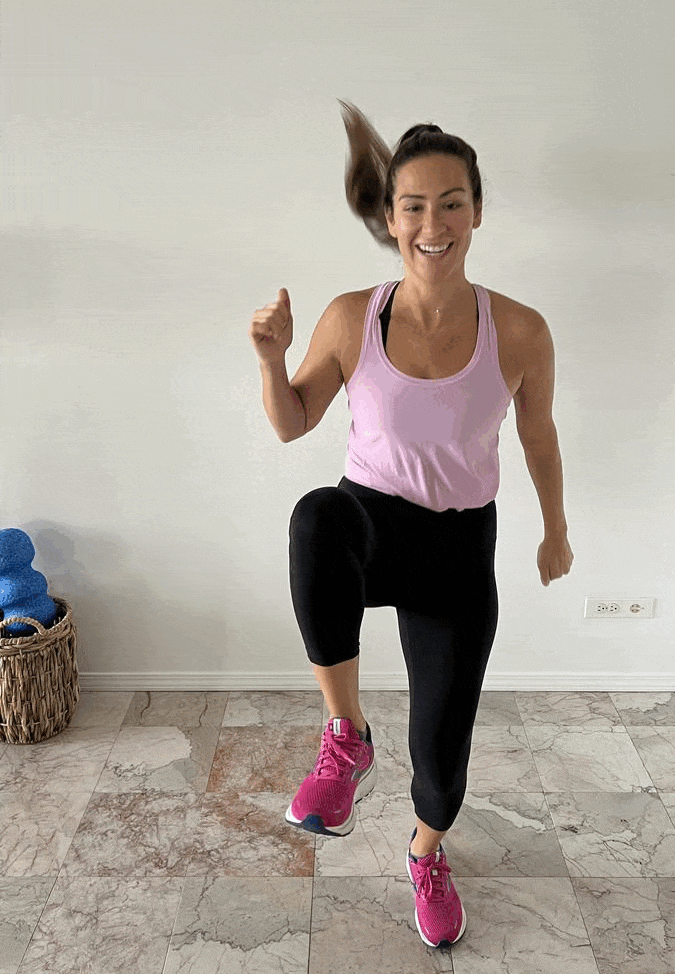 Running in place with high knees exercise