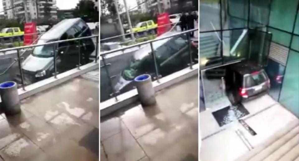 Increíble error: una conductora chilena confundió una escalera con la entrada a un estacionamiento. Foto: Youtube.com