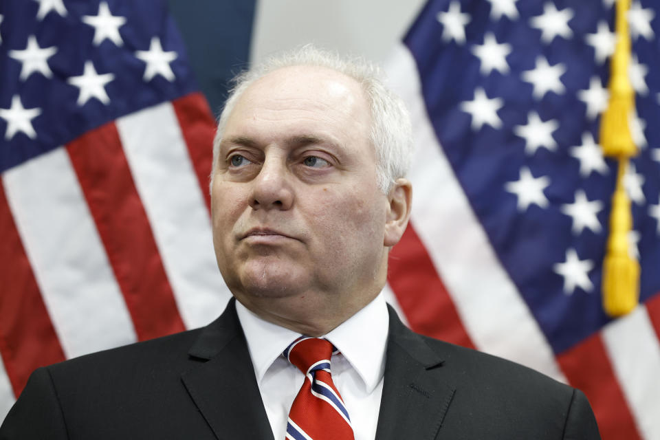 U.S. House Majority Leader Rep. Steve Scalise (R-LA) listens during a press conference following a House Republican Conference meeting at the U.S. Capitol Building on July 18, 2023 in Washington, DC. / Credit: Anna Moneymaker / Getty Images