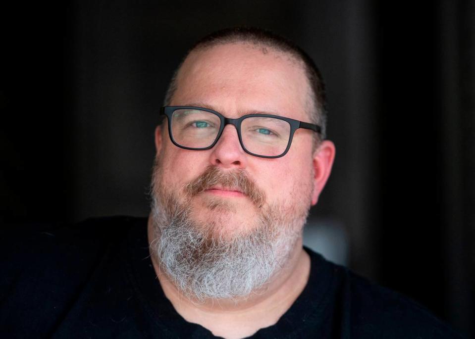 Mike Ramsey poses for a portrait outside his home in Charleroi, Pa., on June 20, 2023.