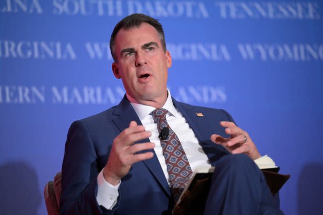 Oklahoma Gov. Kevin Stitt, seen here at a panel discussion at a 2022 Republican Governors Association conference, said all Oklahomans should pay the same for tag, title and tax for their vehicles.