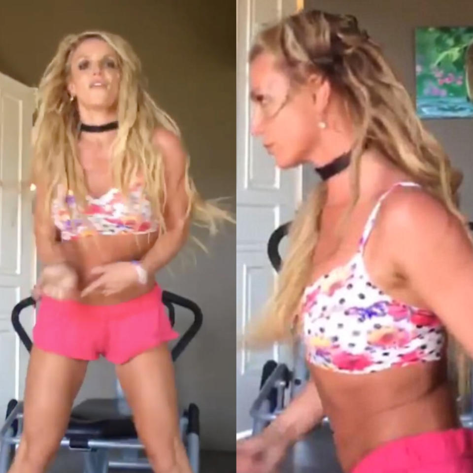 Body top, Frisur flop: Britney Spears wollte eigentlich nur eine sexy Tanzeinlage auf Instagram posten. Dabei übersah die Sängerin, dass ihre Extensions nach einem Friseurbesuch schreien. (Bilder: Instagram/britneyspears)