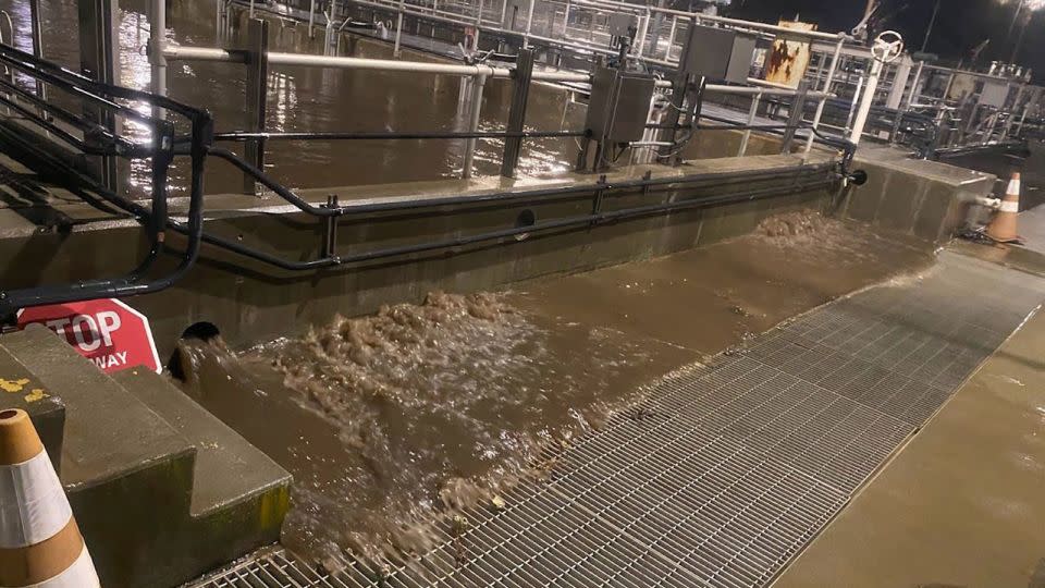 Partially treated wastewater was on the brink of overflowing at Las Virgenes Muncipal Water District’s Tapia Water Reclamation Facility on February 4, 2024. - Las Virgenes Municipal Water District