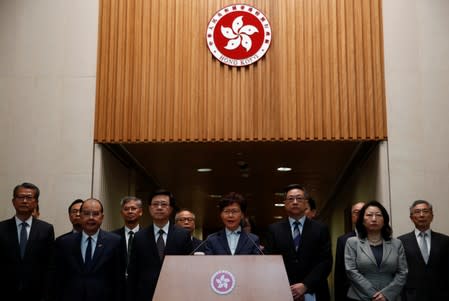 Hong Kong Chief Executive Carrie Lam holds a news conference in Hong Kong