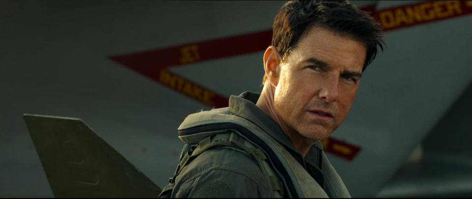 En esta imagen difundida por Paramount Pictures, Tom Cruise como el capitán Pete "Maverick" Mitchell en "Top Gun: Maverick". (Paramount Pictures vía AP)