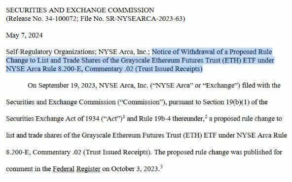 Grayscale ha retirado su solicitud para de un ETF de Futuros de Ethereum