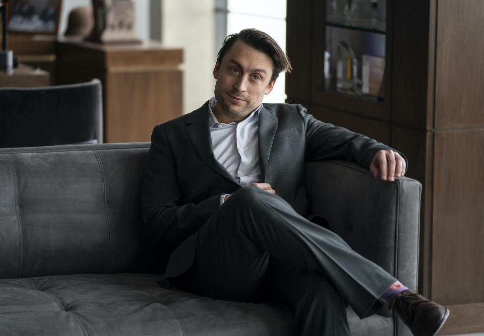 This image released by HBO shows Keiran Culkin in a scene from "Succession." (Macall Polay/HBO via AP)