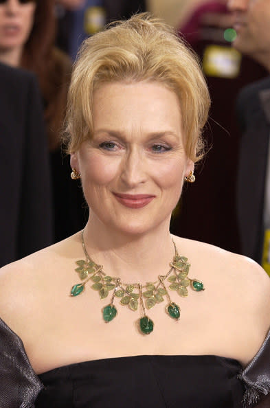 Meryl Streep wearing a very fancy necklace