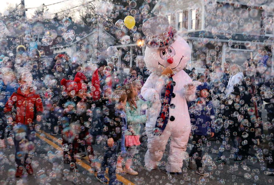Frosty the Snowman marches in the 9th annual Frosty Day parade in Armonk in this Nov. 25, 2018 archive photo. Steve Nelson wrote the song "Frosty the Snowman" in 1953 when he lived in Armonk.