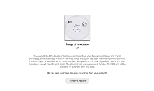 Screenshot from tool to remove U2 album