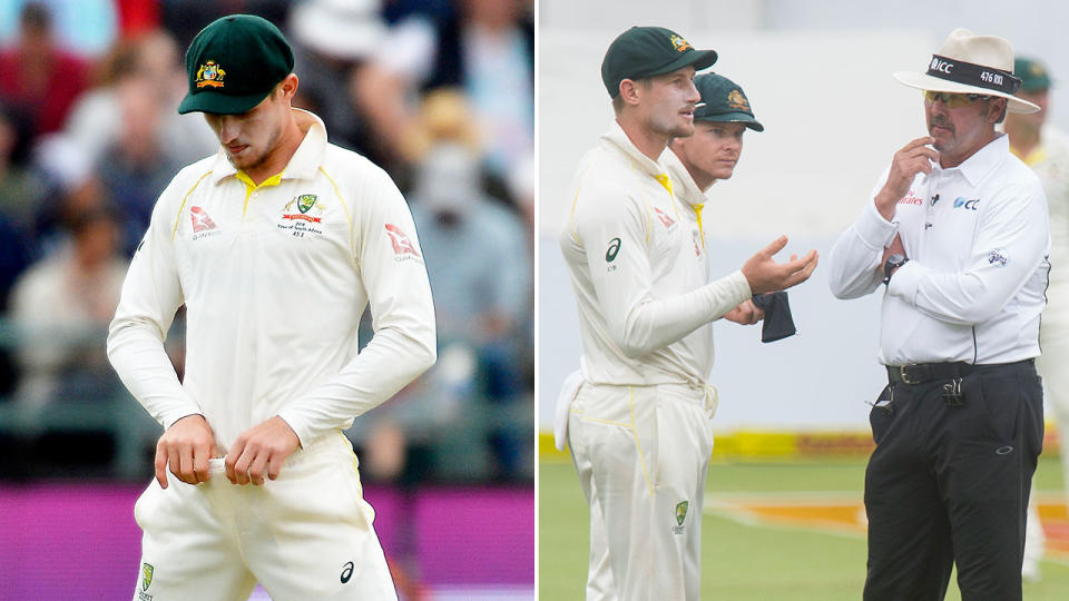 Pictured here, Cameron Bancroft and the infamous ball-tampering scandal against South Africa.