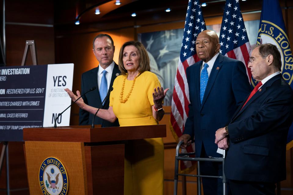 House Speaker Nancy Pelosi and fellow Democrats on July 24, 2019.